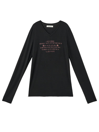 Long Sleeve T-Shirt With Inspirational Print Describe Yourself Beyond Rules