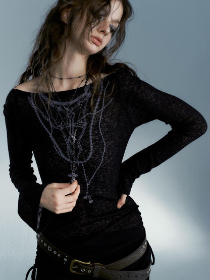 STRIKE A POSE Black Sexy Off-Shoulder Long Sleeve T-Shirt For Women