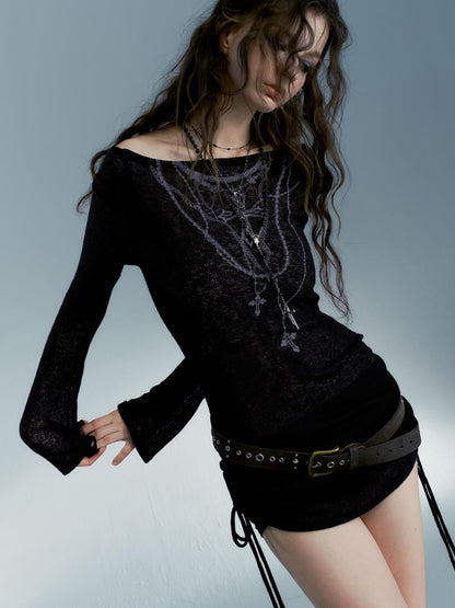 STRIKE A POSE Black Sexy Off-Shoulder Long Sleeve T-Shirt For Women