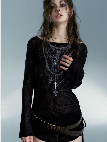 Black Sexy Off-Shoulder Long Sleeve T-Shirt For Women