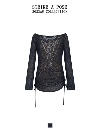 STRIKE A POSE Black Sexy Off-Shoulder Long Sleeve T-Shirt For Women