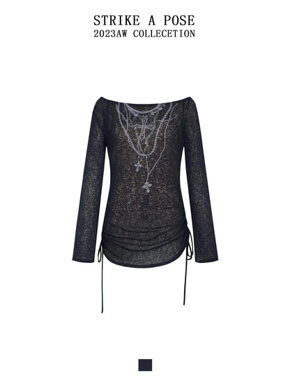 Black Sexy Off-Shoulder Long Sleeve T-Shirt For Women