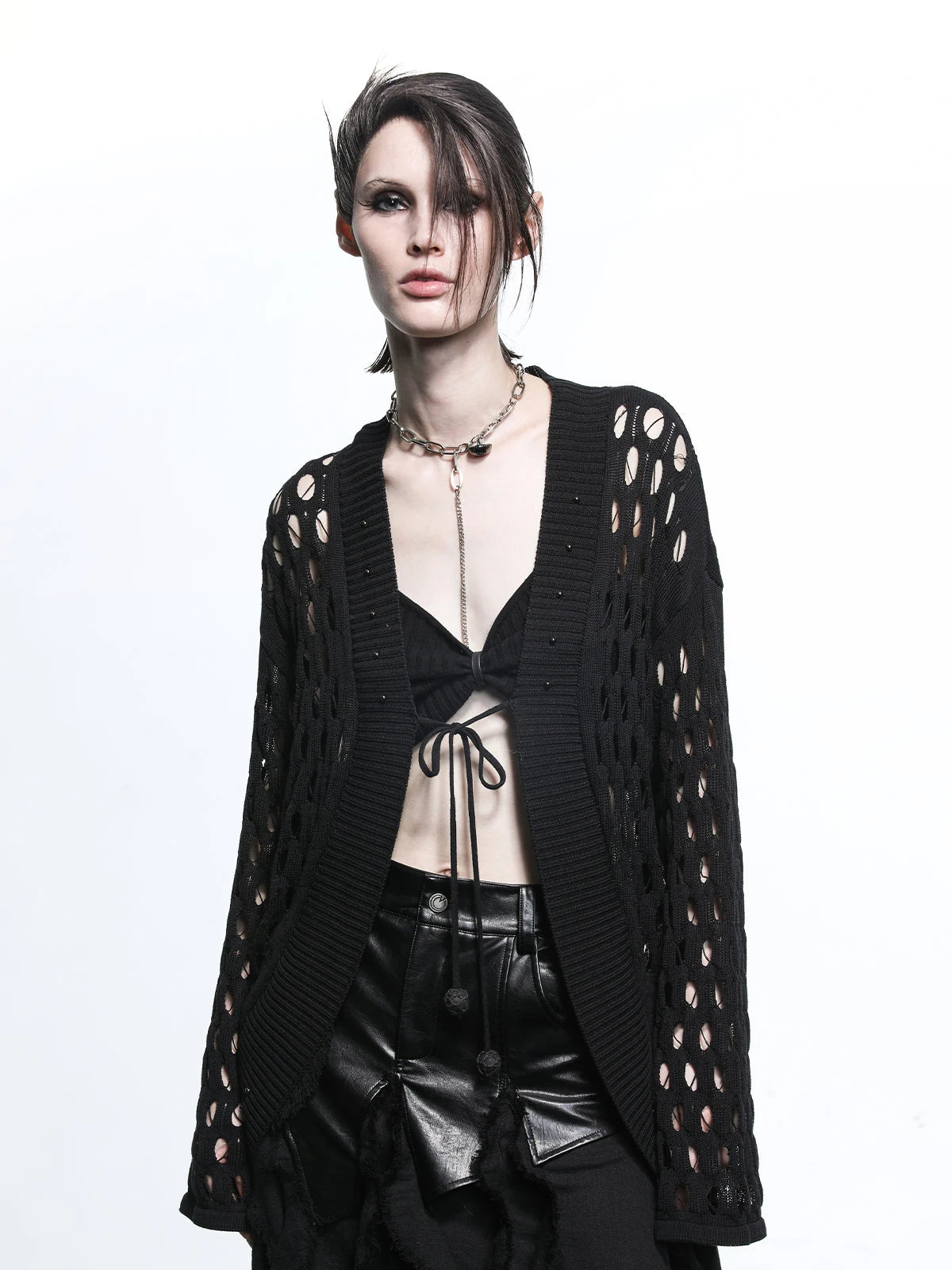 Celestial Mesh Knit Cardigan With Lotus Edge
