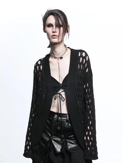 Celestial Mesh Knit Cardigan With Lotus Edge
