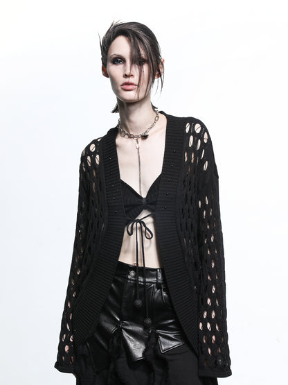 NN NORTH NODE Celestial Mesh Knit Cardigan With Lotus Edge
