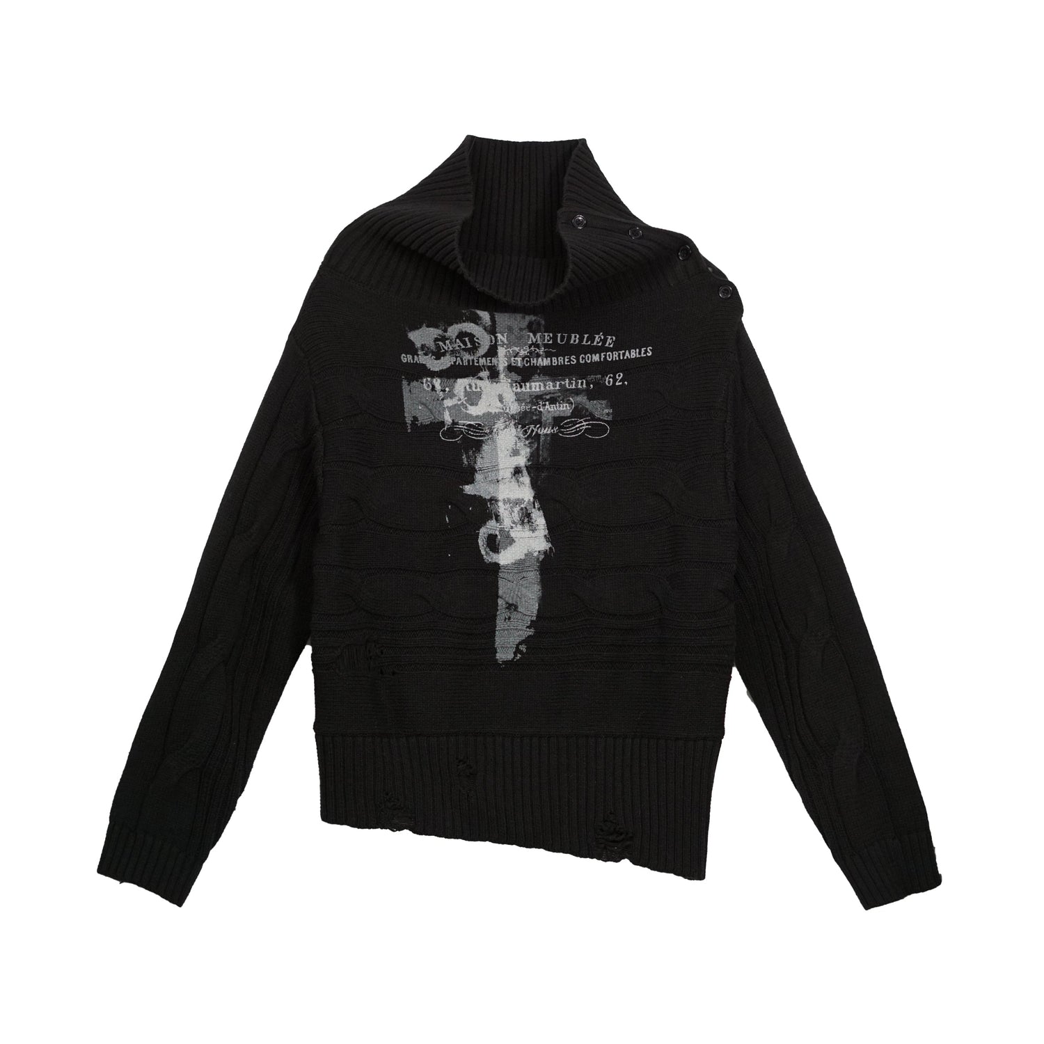Update c Double Layer Collar Slant Shoulder Print Sweater