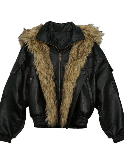 Runaway Flight Leather Jacket with Detachable Fur Collar