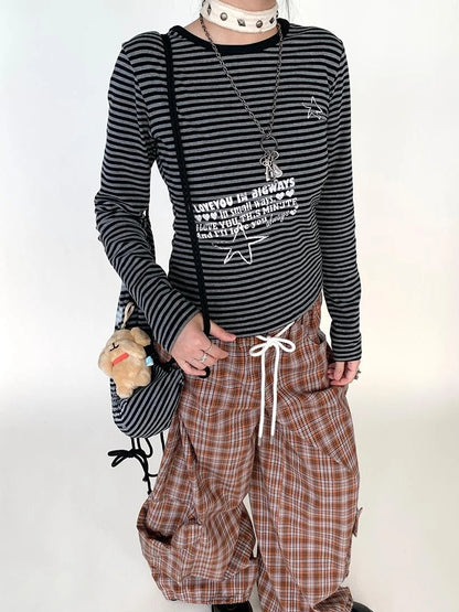 Black Straight Wide Leg Cargo Pants Women Casual Trousers