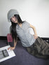 Updateang project Vintage V-Neck Striped Tee With Pleated Detail