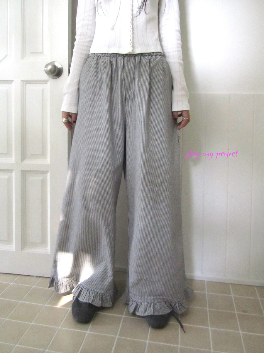 ang project Vintage Fungal Stripe Elastic Waist Wide Leg Pants