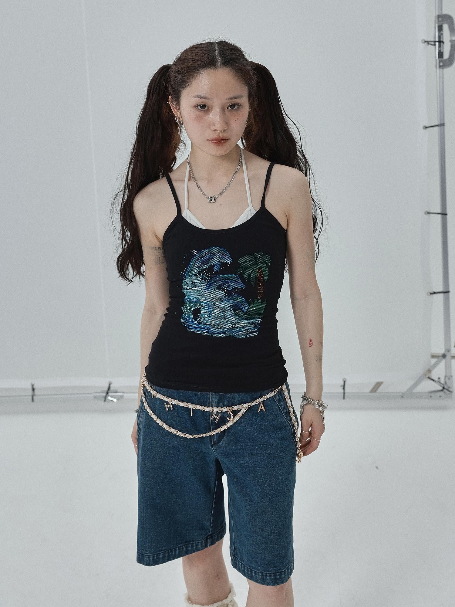 Achihara Sparkly Disco Summer Sleeveless T-Shirt &amp; Vest