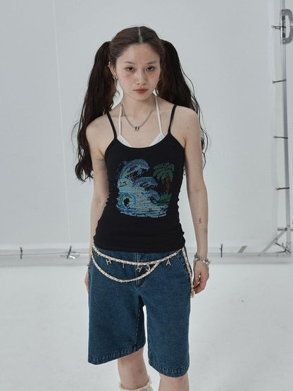 Achihara Sparkly Disco Summer Sleeveless T-Shirt &amp; Vest