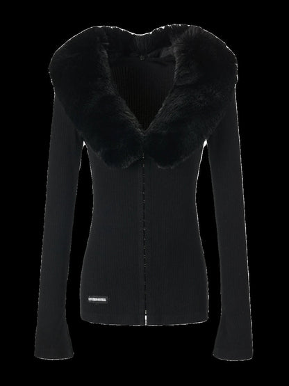Faux Fur Collar Knit Set Edgy Two Piece Outfit