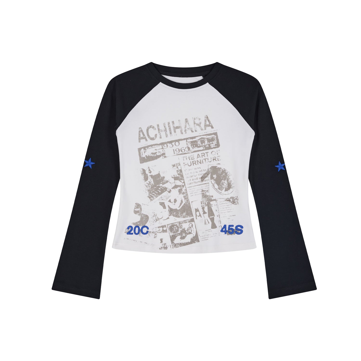 Achihara Retro Contrast Knit Tee V-Neck T-Shirt Long-Sleeve