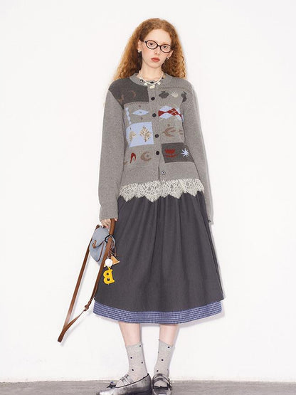 DIDDI MODA Black White Checkered Layered Winter A Line Skirt