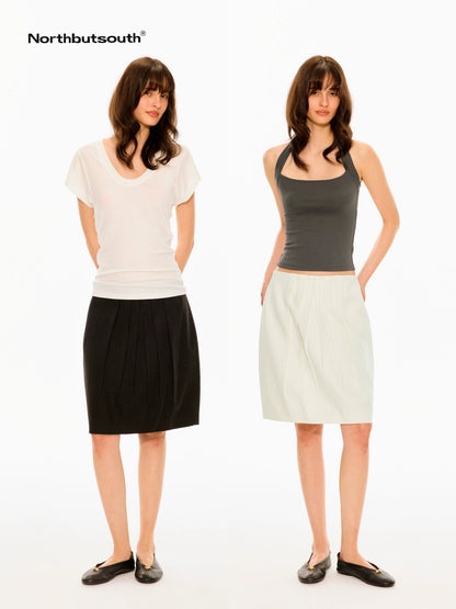 Black White Pleated Crinkle Pumpkin Women&