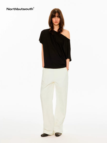 Black White Washed Slanted Pockets Women&