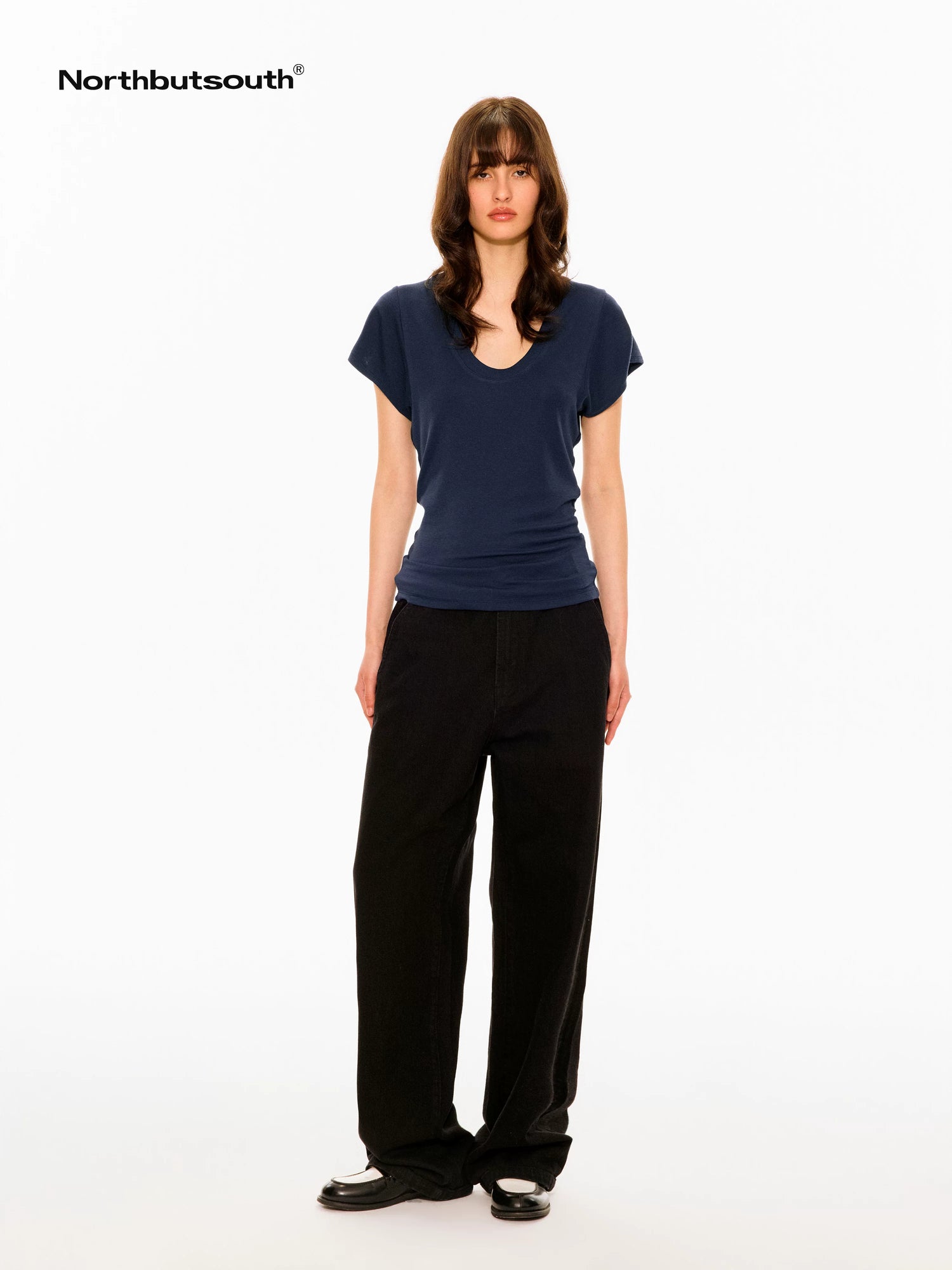 Black White Washed Slanted Pockets Women&