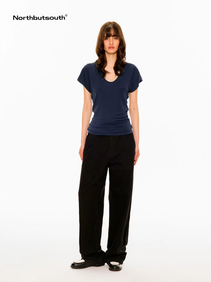 Black White Washed Slanted Pockets Women&