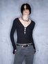 UpdateNN NORTH NODE Low Back Beaded V-Neck Long Sleeve Top