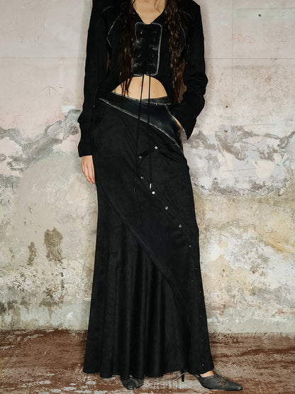 UpdateNN NORTH NODE Faux Suede Midi Skirt With Pleated Panel