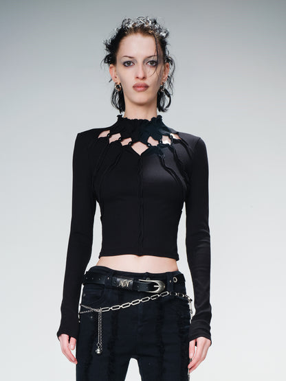 UpdateNN NORTH NODE Knitted Beaded Cutout Turtleneck Top