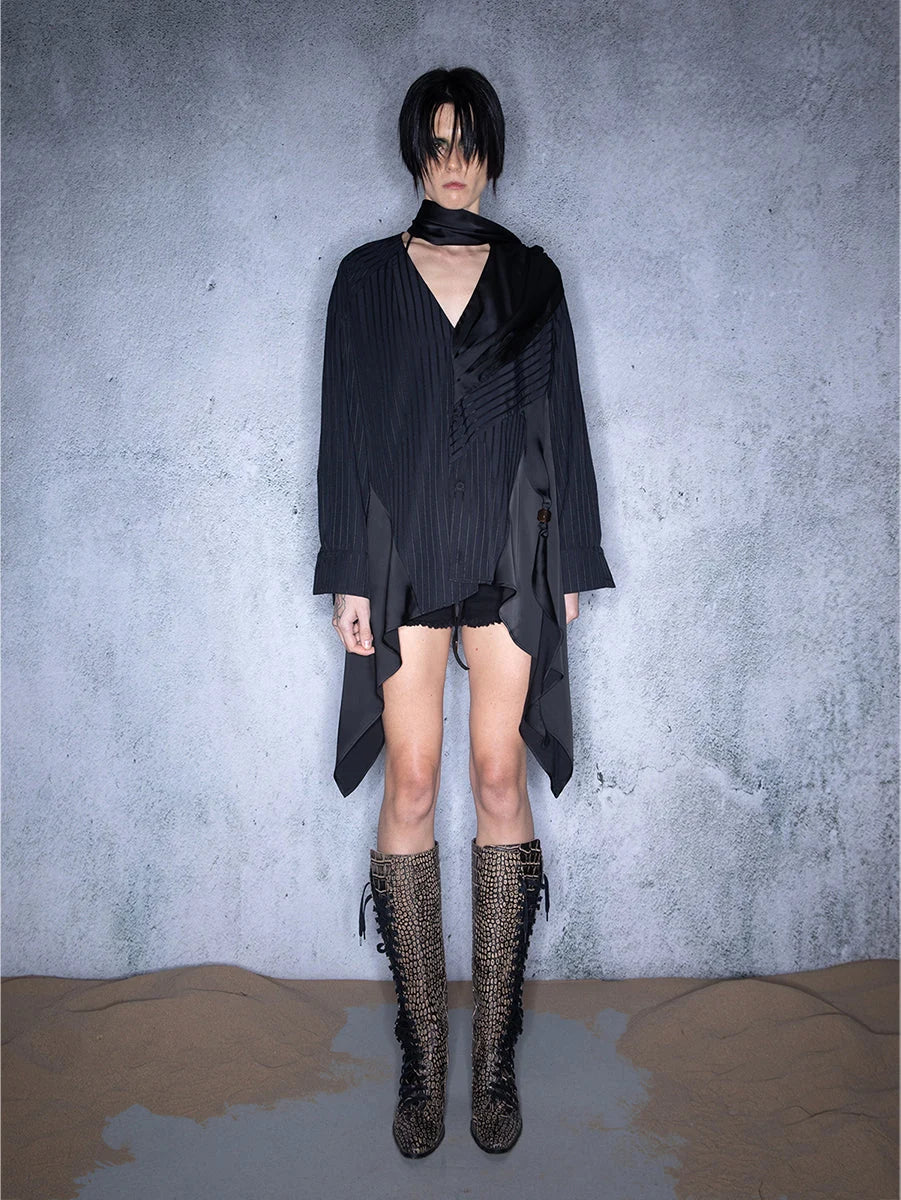 Loose Striped Patchwork Shirt Elegant Finale