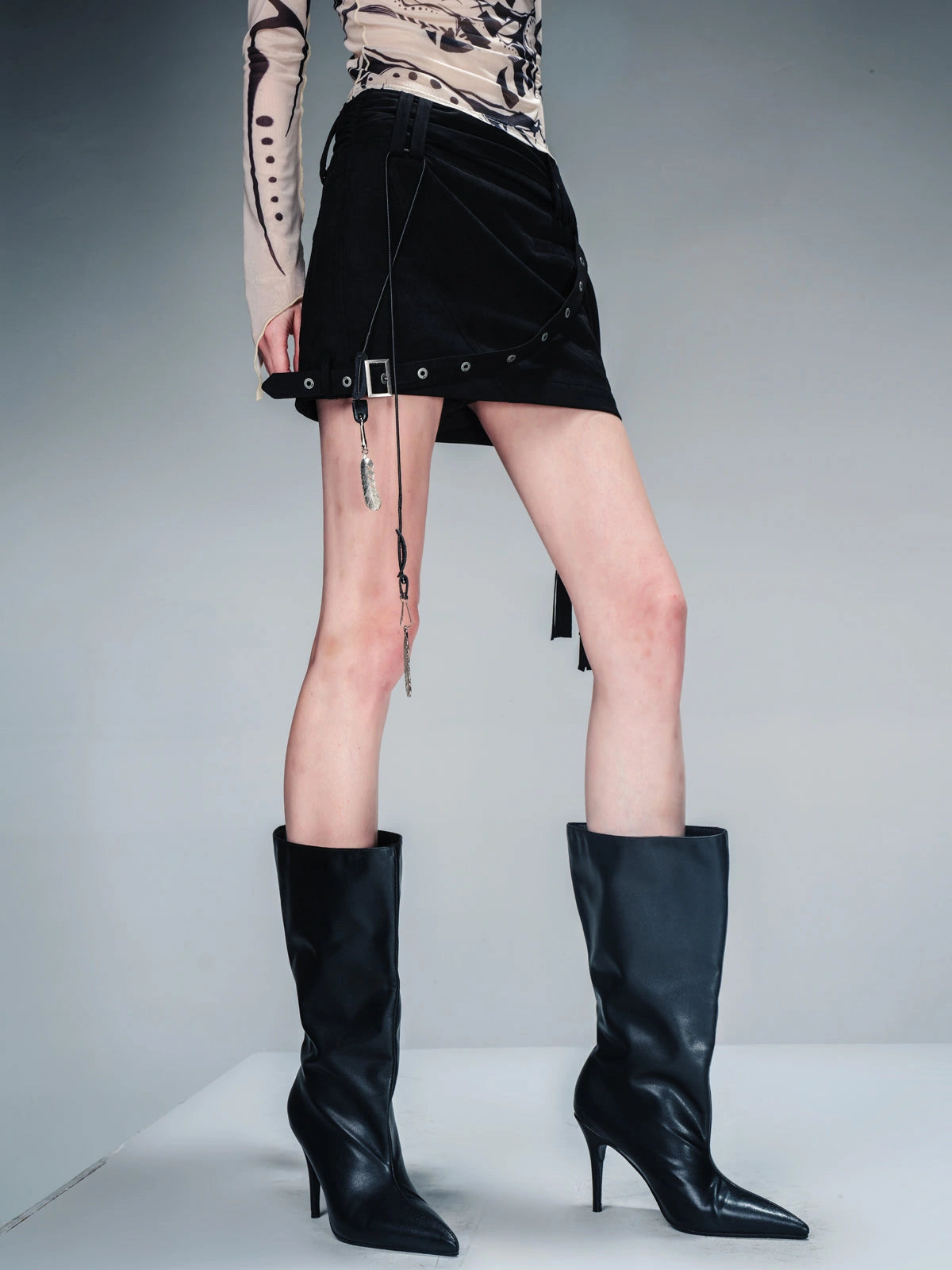 Fringed Suspender Mini Skirt With Flowy Tassel Waist