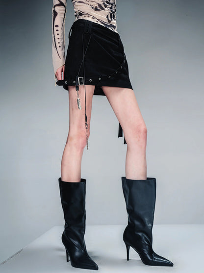 Fringed Suspender Mini Skirt With Flowy Tassel Waist