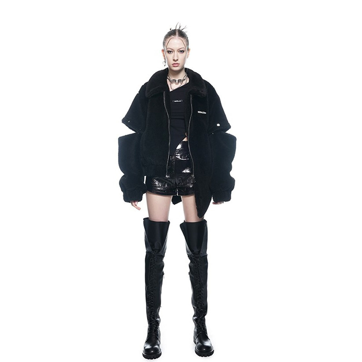 UpdateNN NORTH NODE Detachable Sleeve Fur Coat Convertible Vest