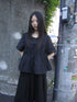 ang project Korean Style Lightweight Tied Waist Pleated Single Row Button Short Sleeve Top