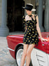 Backless Yellow Rose Print Ribbon Tie Lace Trim Dress
