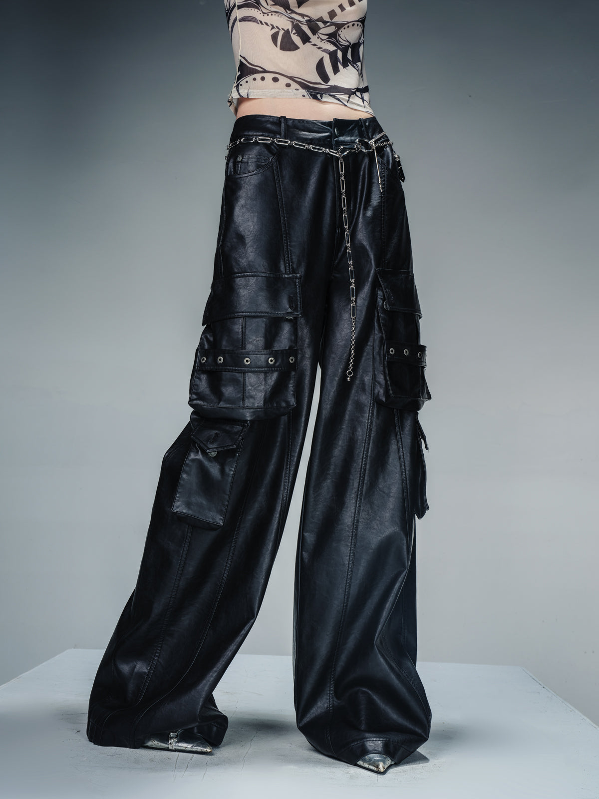 NN NORTH NODE Wild Ambition Wide Leg Leather Trousers