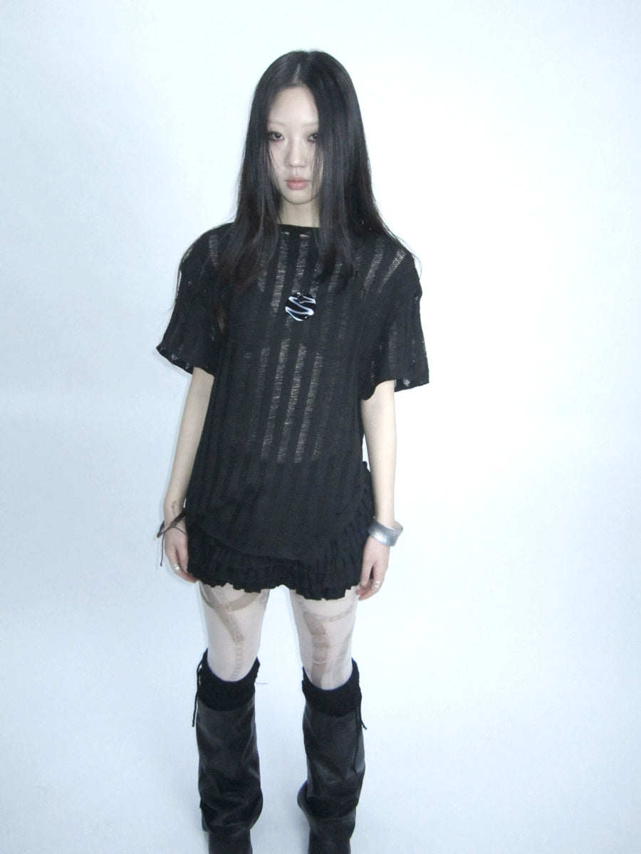 Updateang project Vintage Inspired Knitted Striped Cut Out Tee
