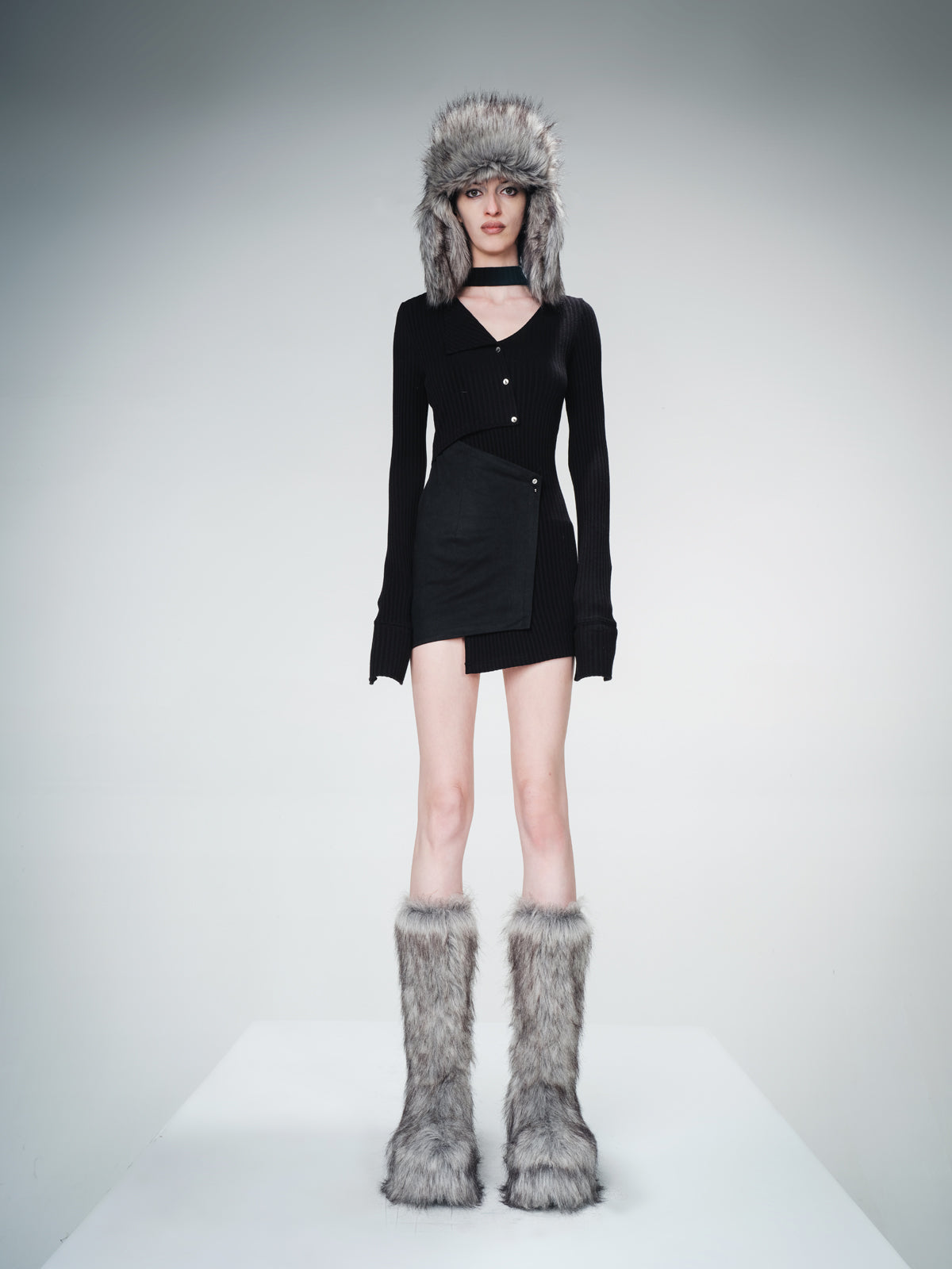 UpdateNN NORTH NODE Faux Suede Blend Knit Sweater With Paneled Design