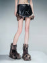 Alternating Border Washed Leather Patchwork Shearling Skirt