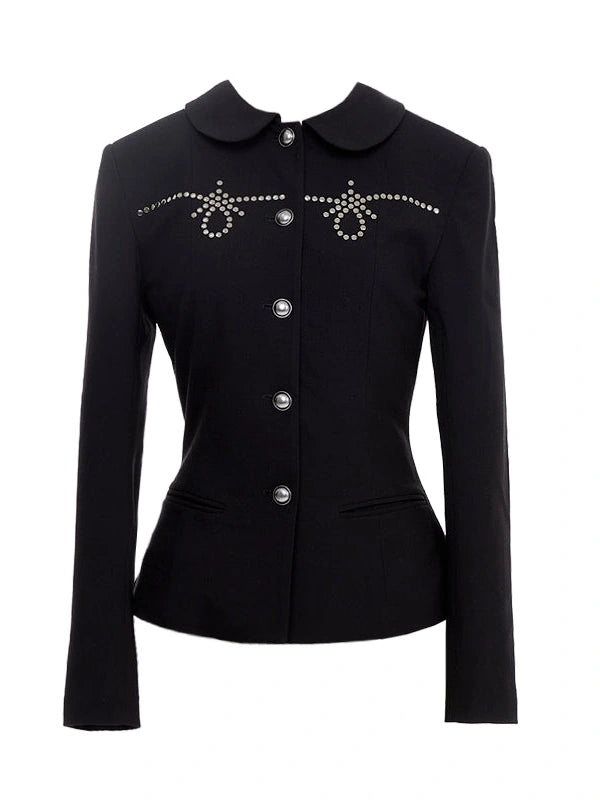 Punk Rhinestone Waist Black Blazer