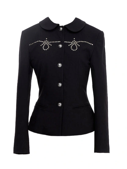 Punk Rhinestone Waist Black Blazer