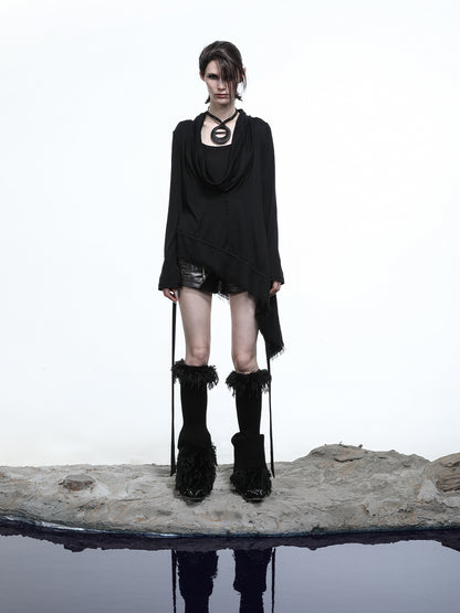 NN NORTH NODE Lyocell Draped Asymmetric Hem Knit T-shirt