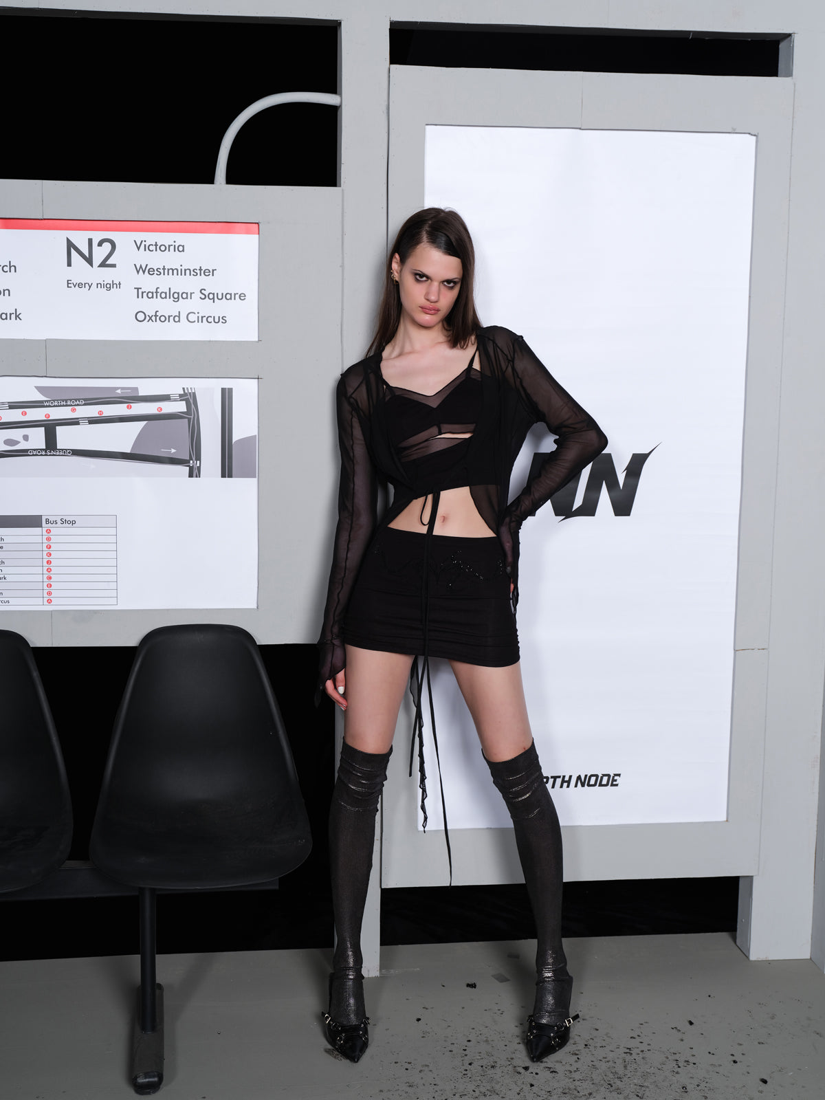 UpdateNN NORTH NODE Sheer Mesh Lace Trimmed Cardigan