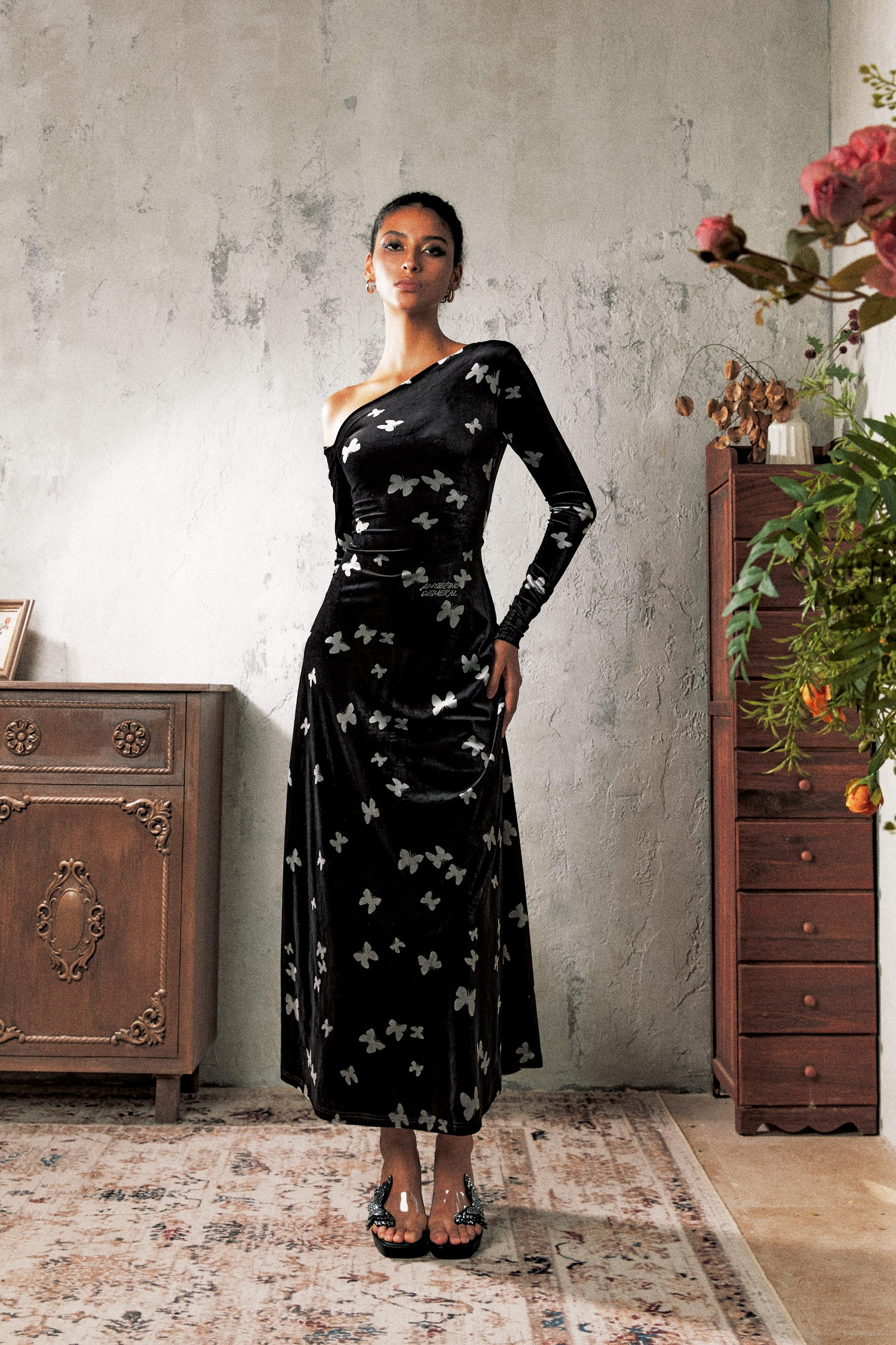 Update Anti Being General Butterfly Dream Bias Cut Velvet Gown