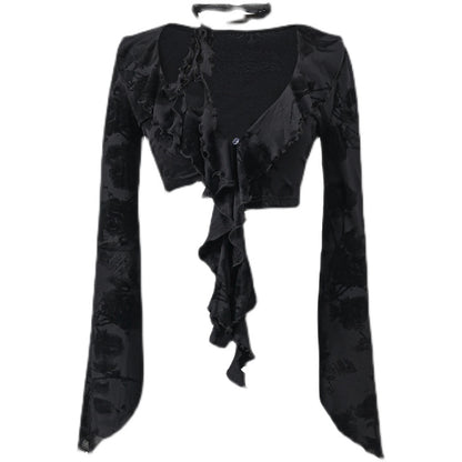 Update Anti Being General Dark Rose Black Spaghetti Strap Crop Top
