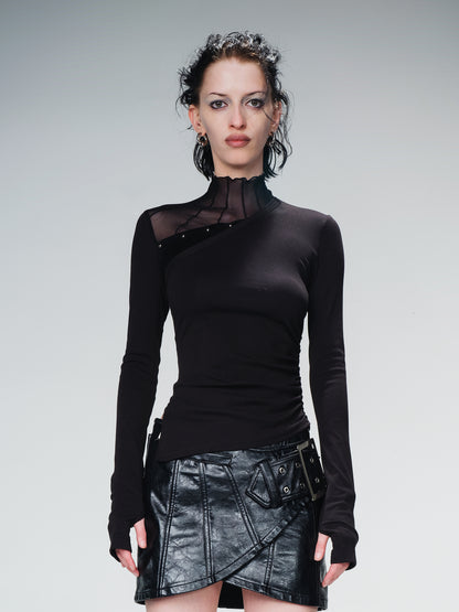 UpdateNN NORTH NODE Suede Trimmed Winged High Neck Tee