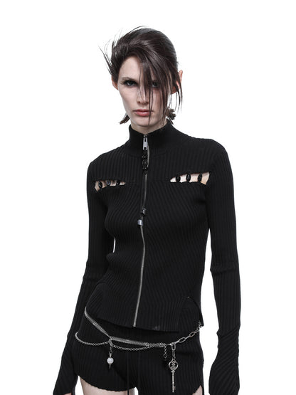 NN NORTH NODE Lunar Node Beaded Lace Knit Cropped Cardigan