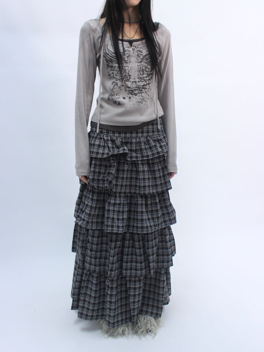 ang project Retro Plaid Layered A Line Cake Skirt