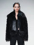 Vintage Waxed Leather Patchwork Faux Fur Coat