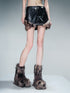 NN NORTH NODE Alternating Border Washed Leather Patchwork Shearling Skirt