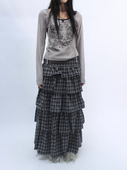 Retro Plaid Layered A Line Cake Skirt