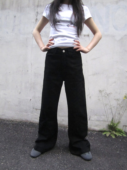 ang project Vintage Black Washed High Waisted Wide Leg Flare Jeans