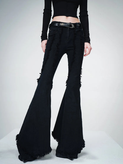 Distressed Slim Fit Flared Denim Trousers